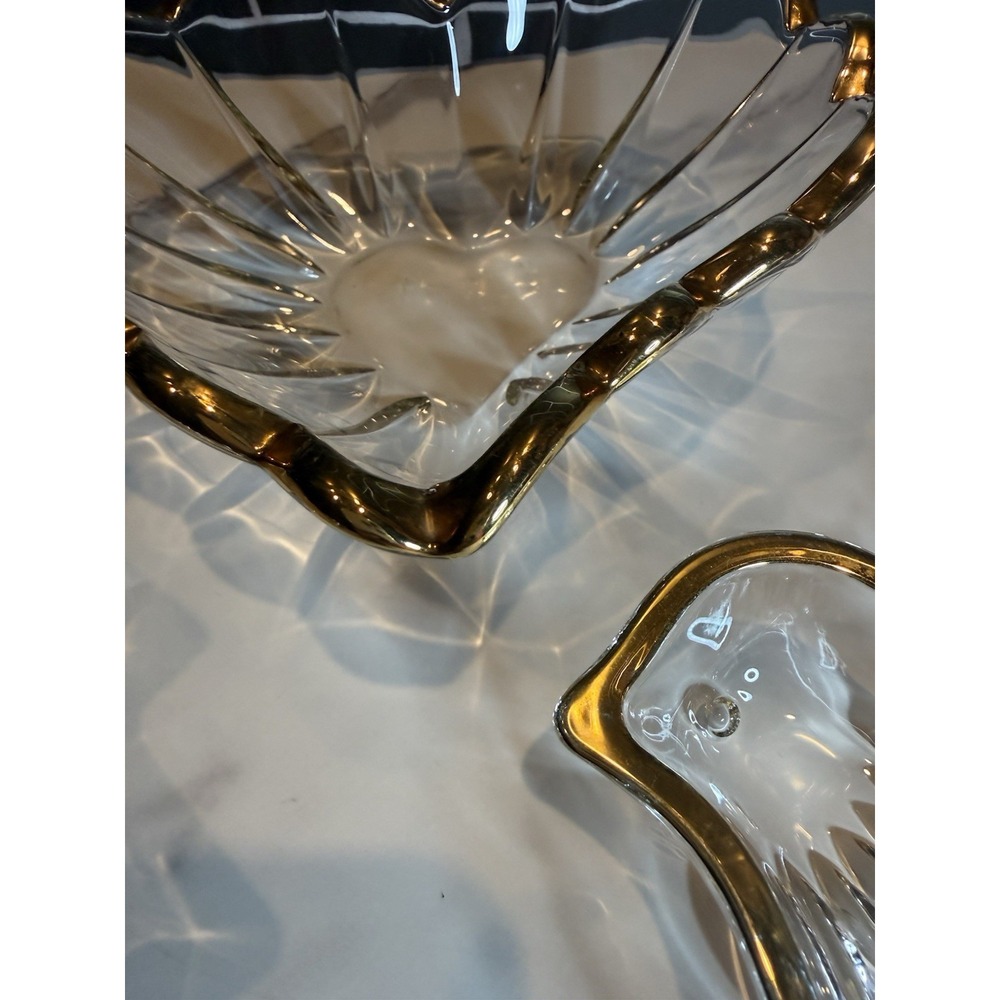 Vintage Gold Trim Glass Christmas Dishes Heart Dove Tree Set of 3 Holida - Picture 9 of 10